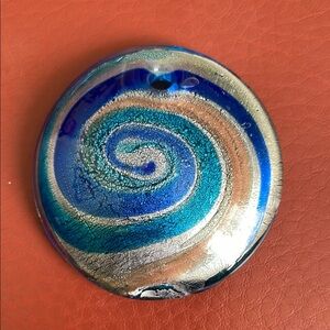 Swirled Glass Pendant in Blue and Silver